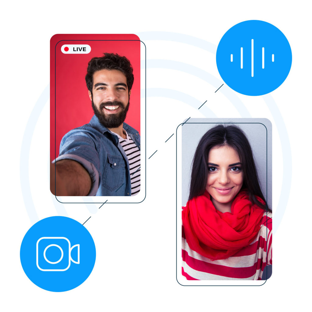 Illustration of two people in mobile devices connected to one another