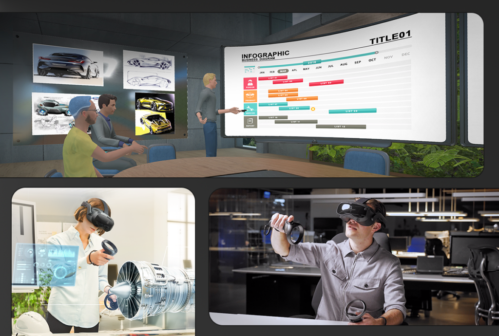 VR users interacting in a virtual workspace